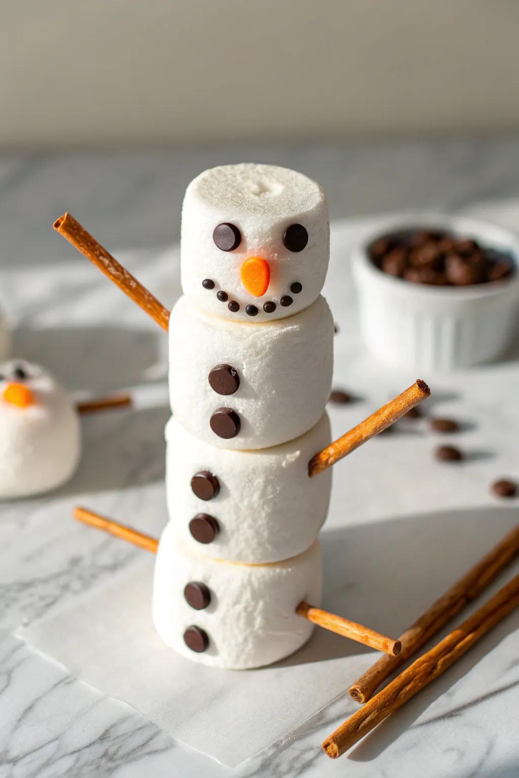 Craft your own sweet snowman wonderland with marshmallows and a touch of whimsy.