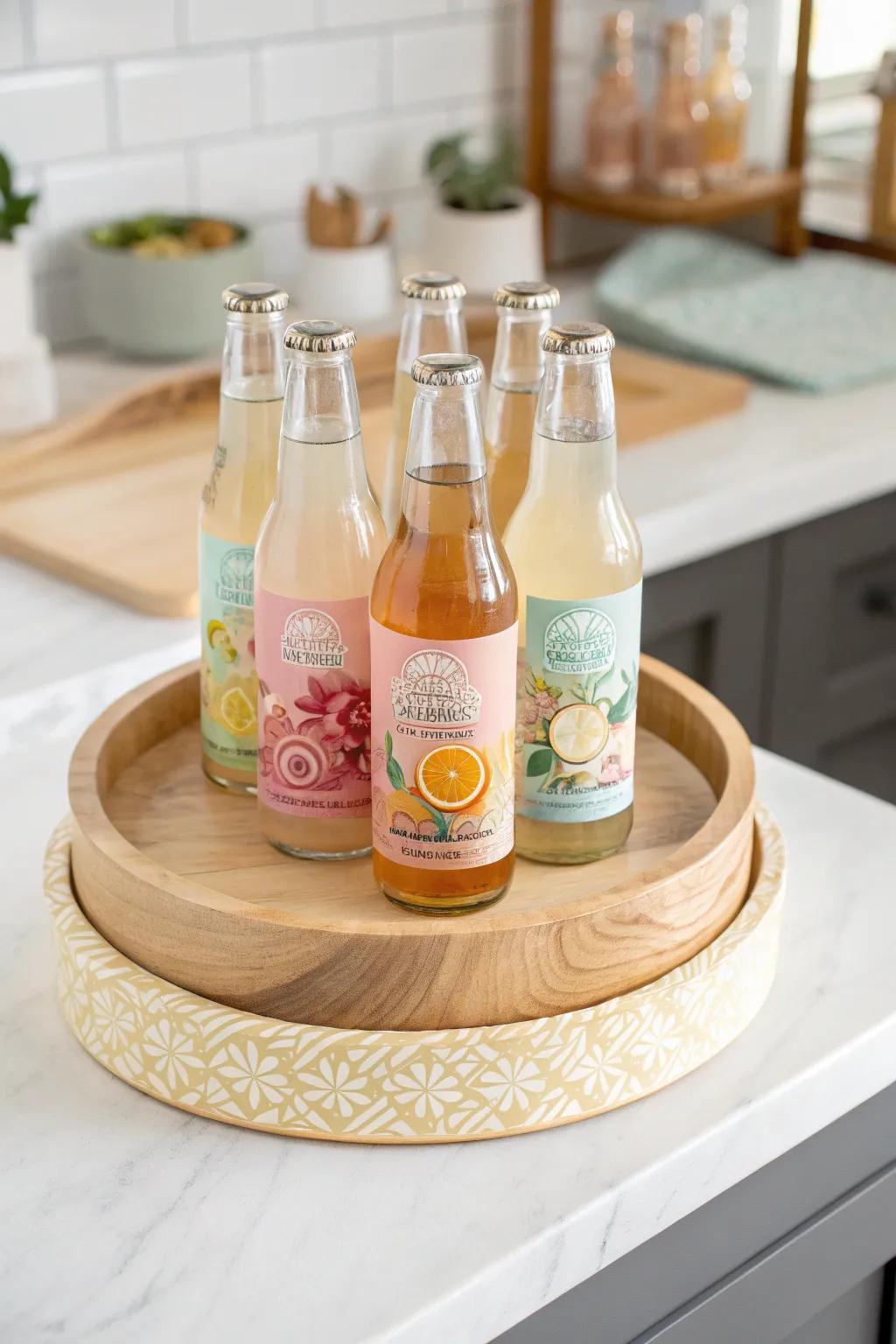 Spin your way to refreshment with this elegant Lazy Susan soda holder—where simplicity meets style.