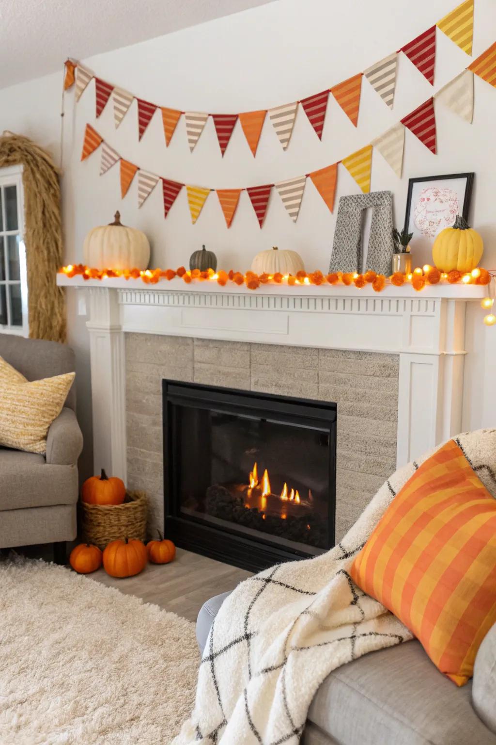 A candy corn felt garland adds a sweet touch to Halloween decor.