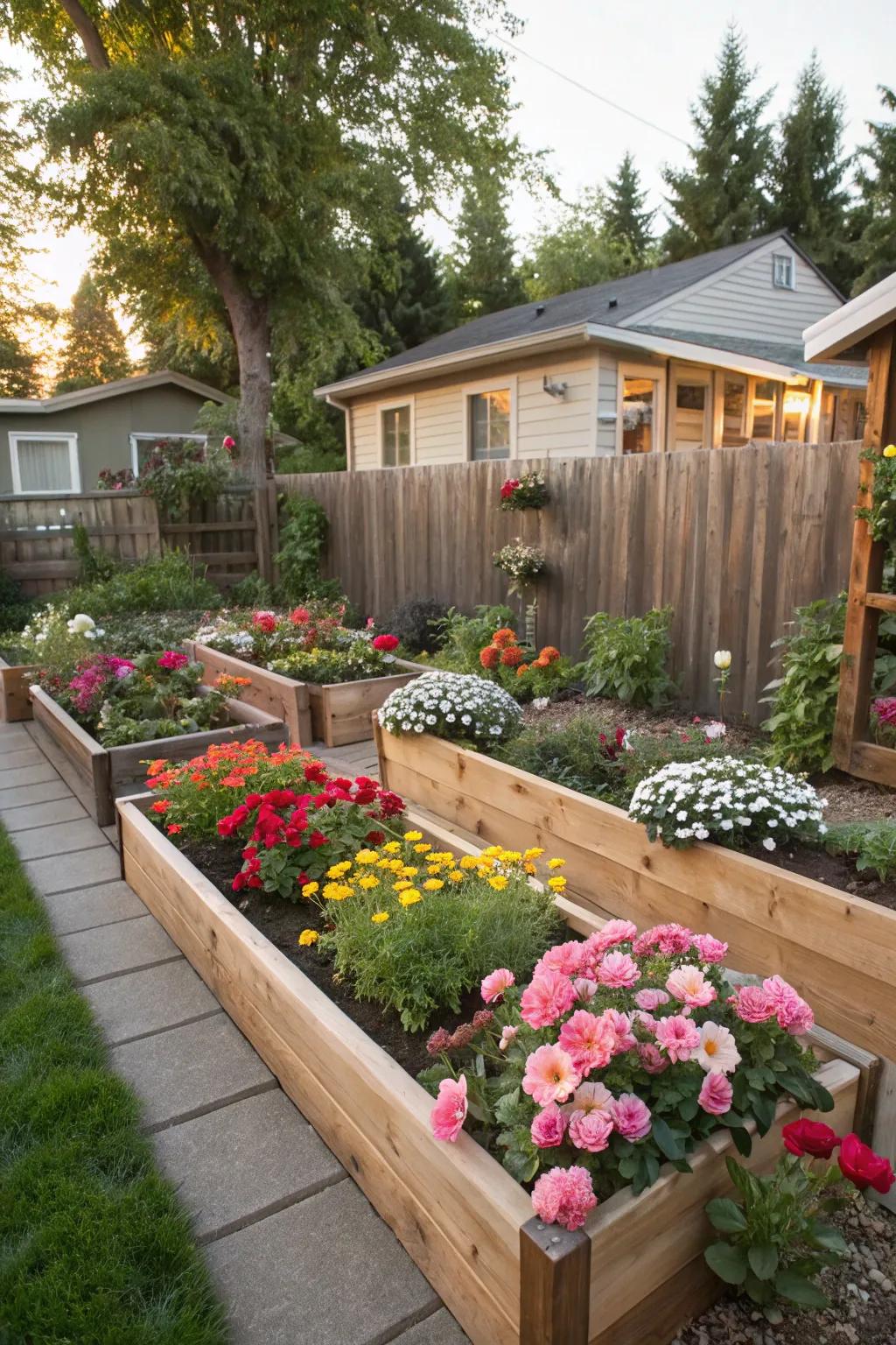 Raised flower beds offer better drainage and a neat garden look.