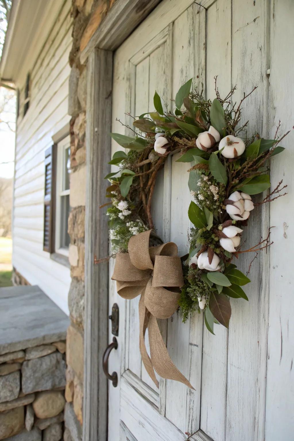 A nature-inspired cotton stem wreath that adds rustic warmth.