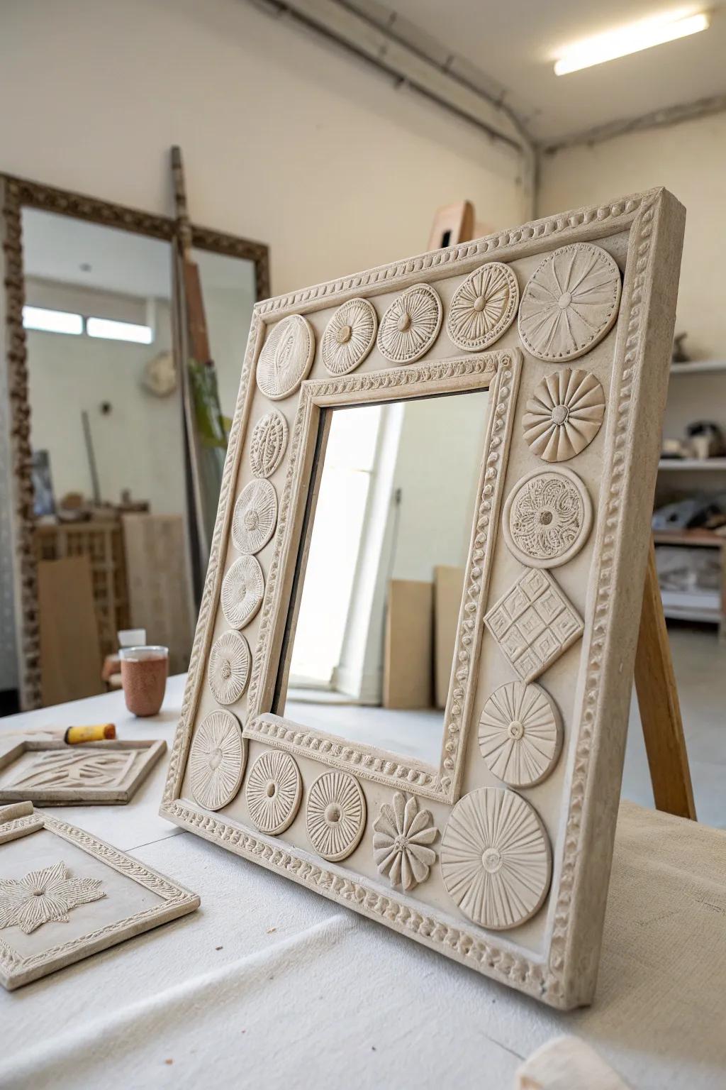 Showcase creativity with a clay embellished mirror.