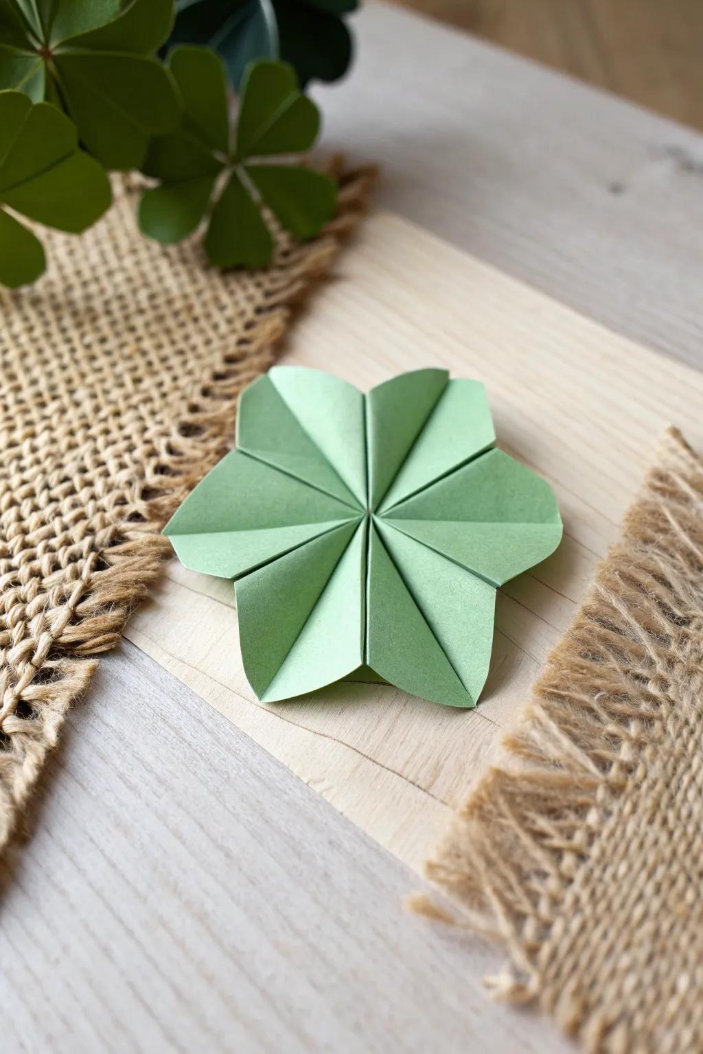 Embrace simplicity and creativity with this charming origami shamrock, a perfect St. Patrick's Day craft for toddlers.