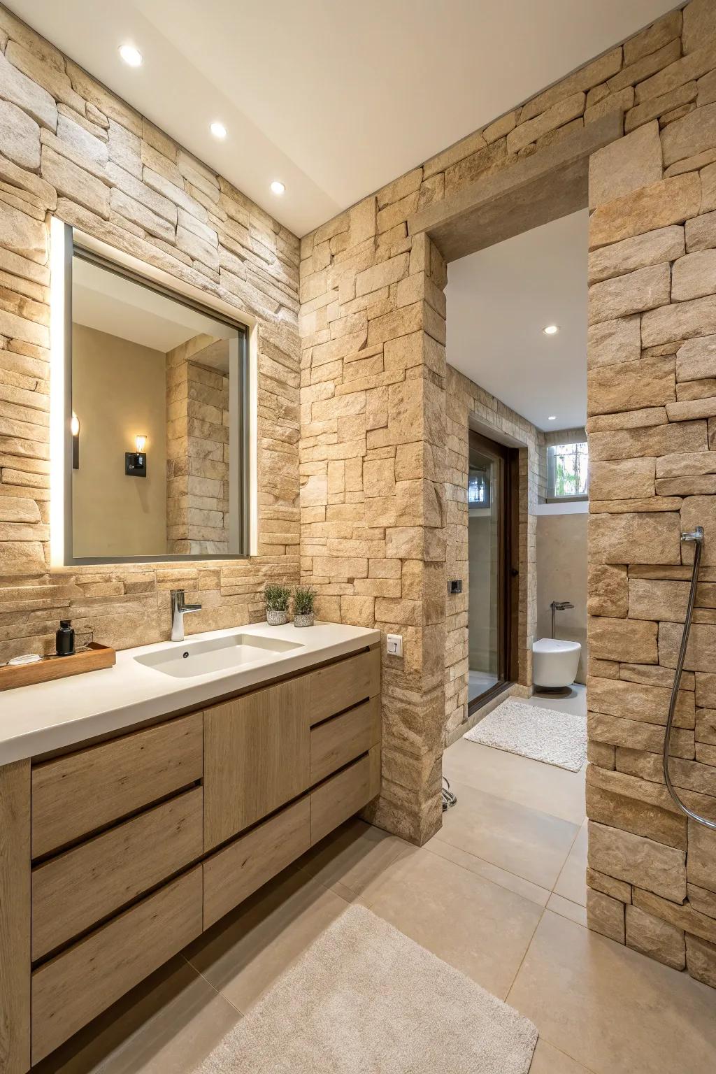 Timeless elegance with neutral stacked stone.