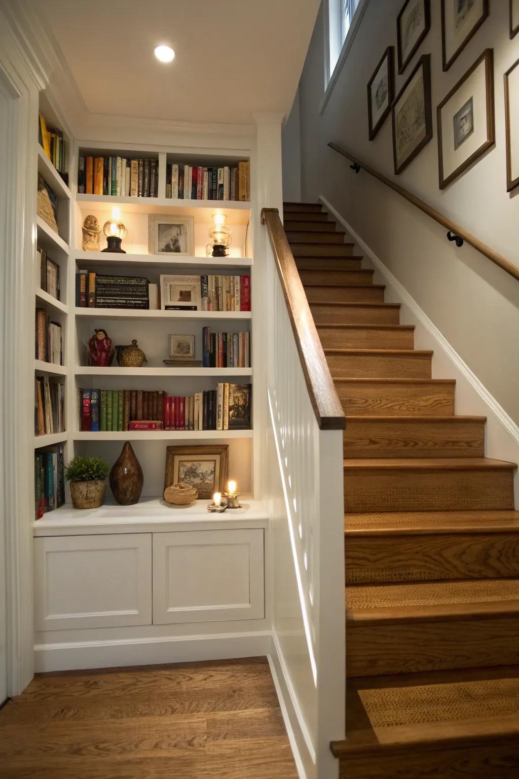 Bookshelves add charm and functionality.