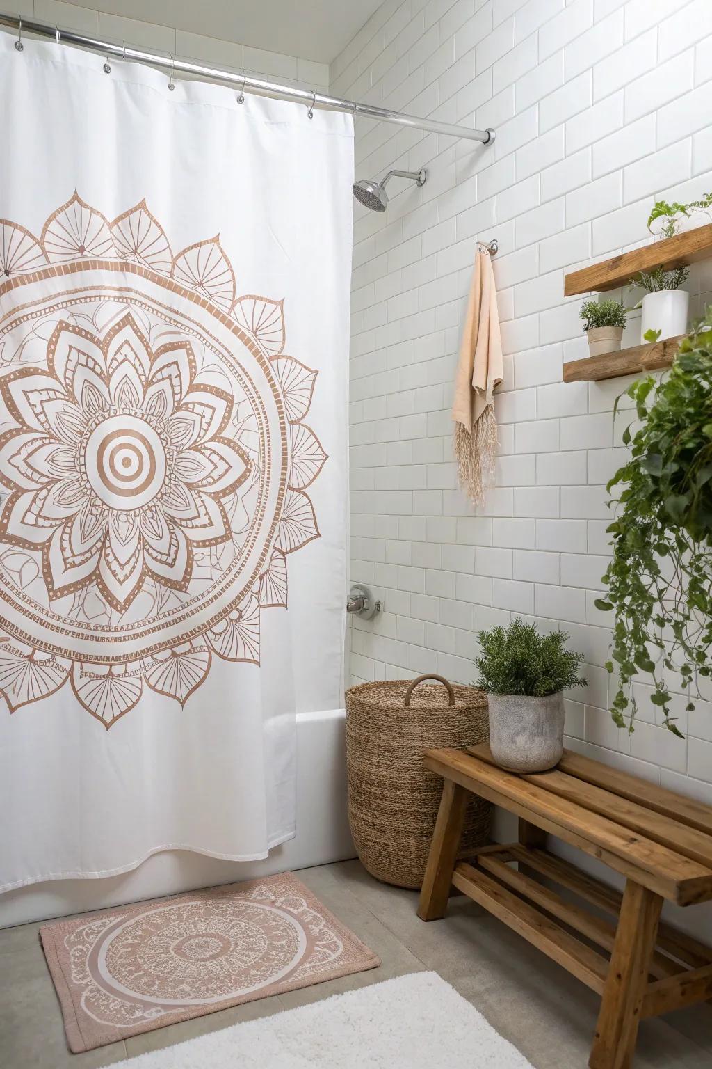 Transform your bathroom into a sanctuary with bold, oversized mandala stencils for a touch of serene elegance.