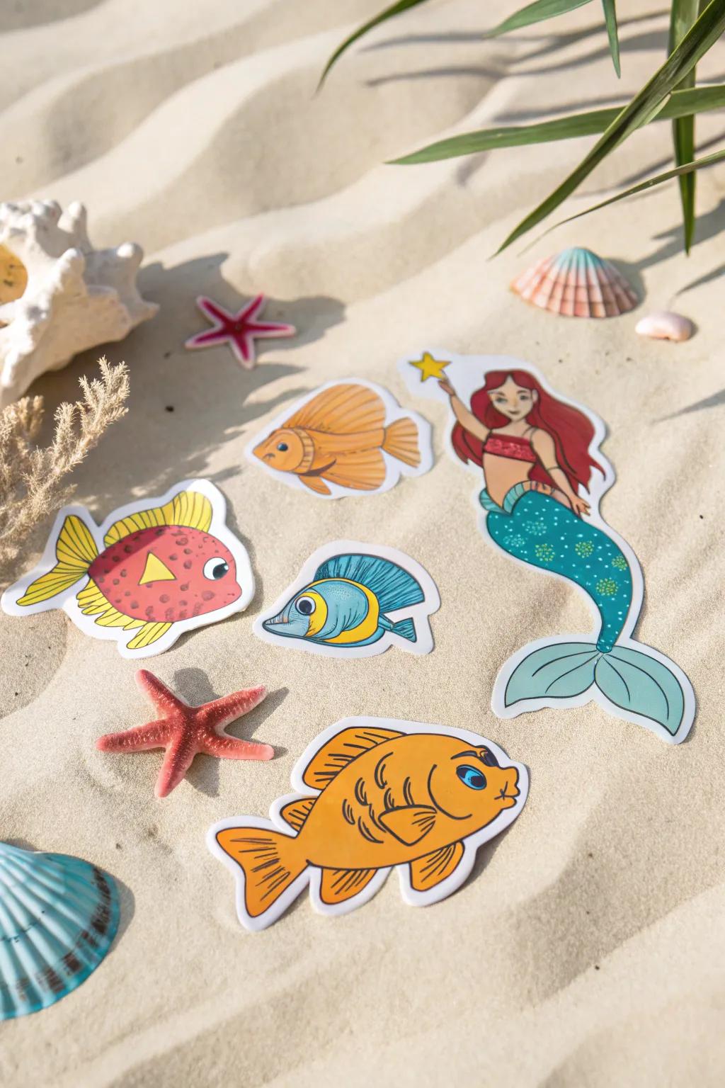 Ocean-themed stickers bringing seaside vibes indoors.