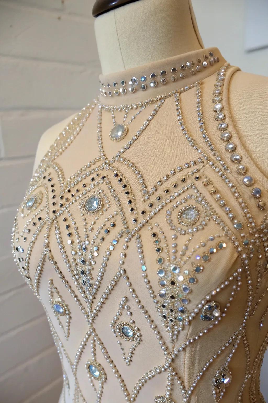 Illuminate your dance with dynamic rhinestone dimensions.