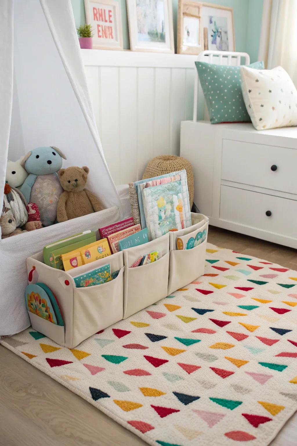 Rugs with storage pockets offer comfort and added functionality.