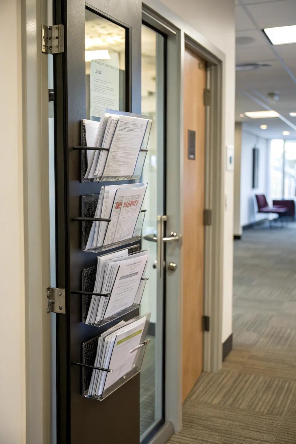 Clear file holders keep documents organized and visible.