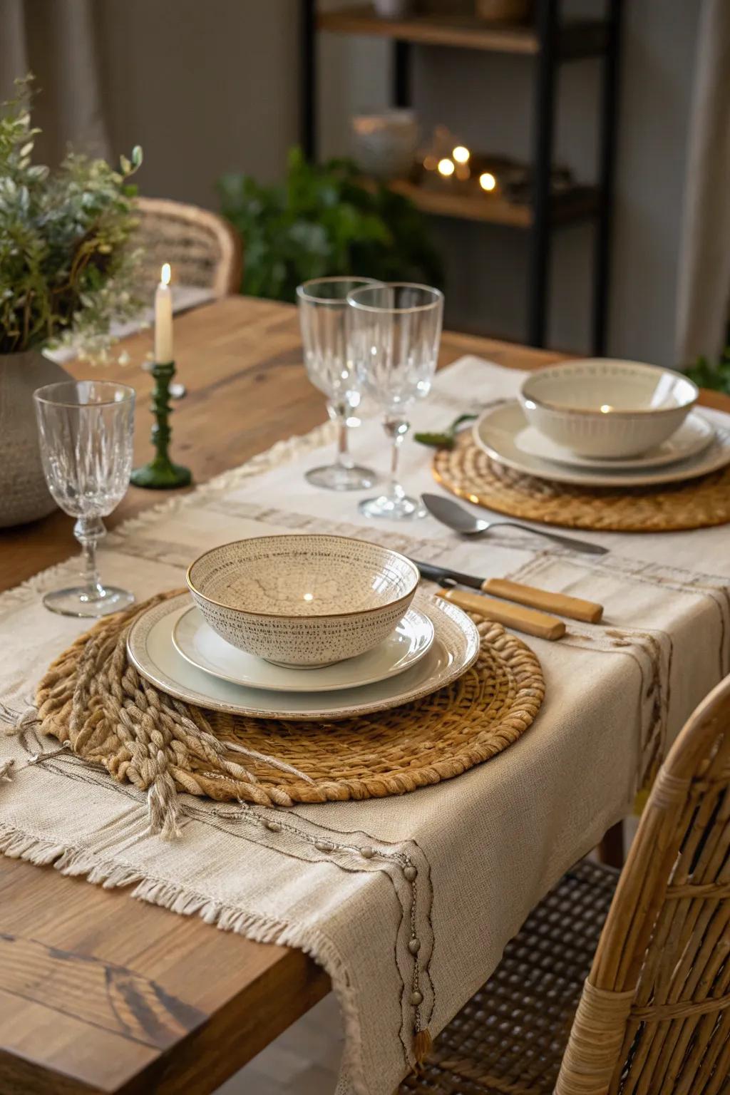 Brighten your dining table with a straw table runner.