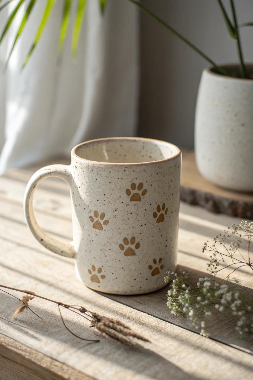 Sip in style and celebrate your furry friends with this minimalist paw print mug. Perfect for pet lovers who cherish simplicity and elegance.