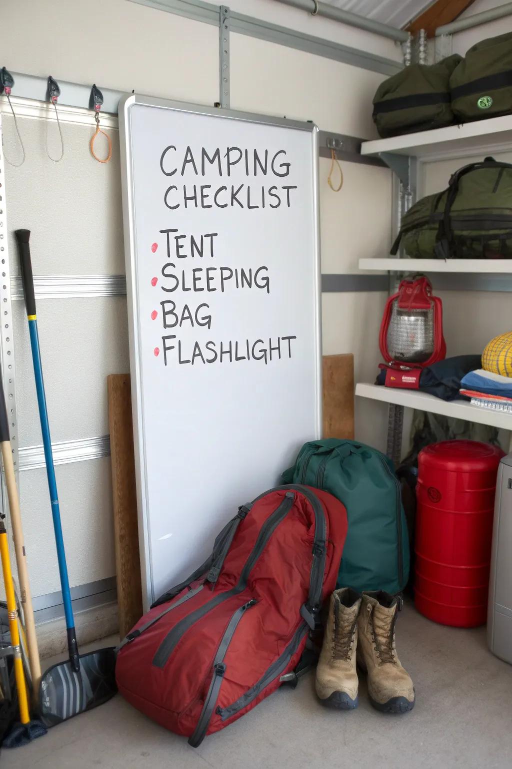 Stay organized on your camping trips with a comprehensive checklist board.