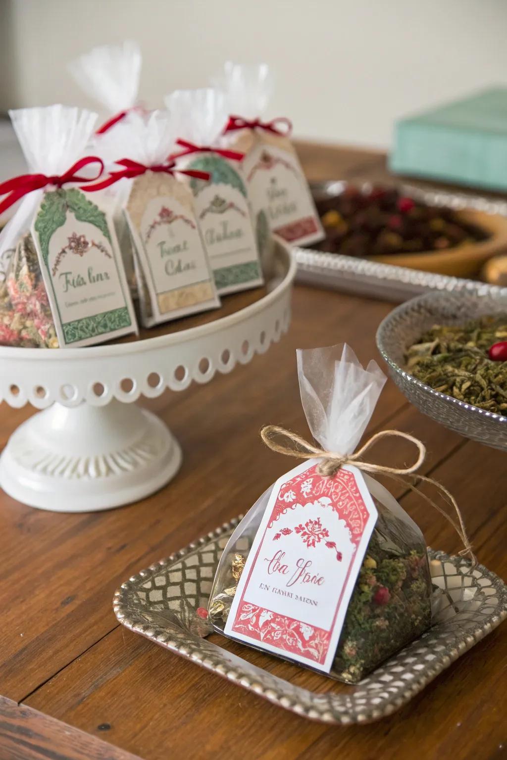 Personalized tea favors express your gratitude to guests.