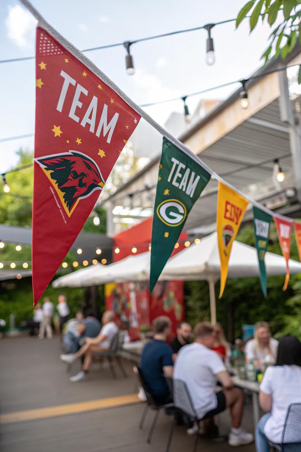 Add a festive touch with a team-themed bunting flag.