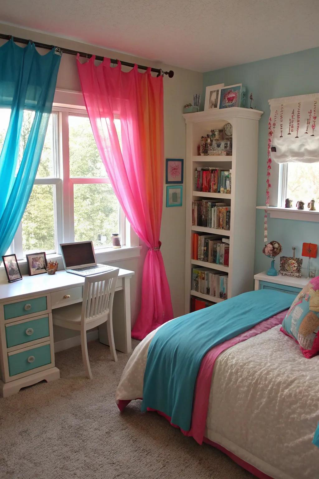 Colorful curtains that transform the room's mood.