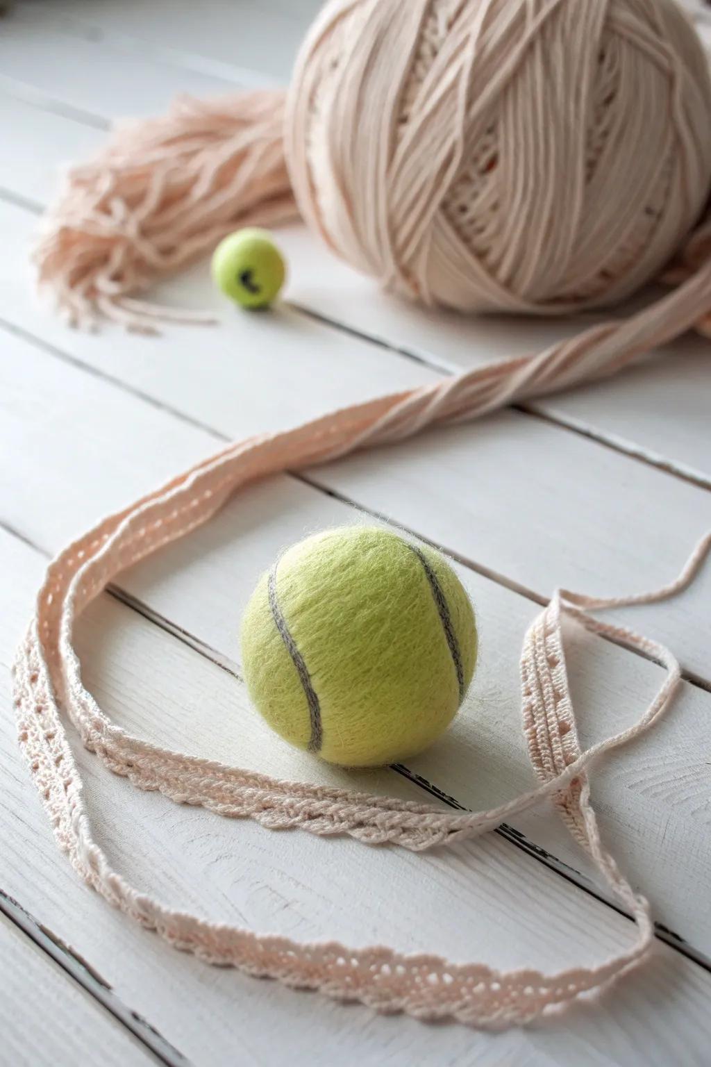 Transform a simple tennis ball into a chic yarn holder for your crafting needs!