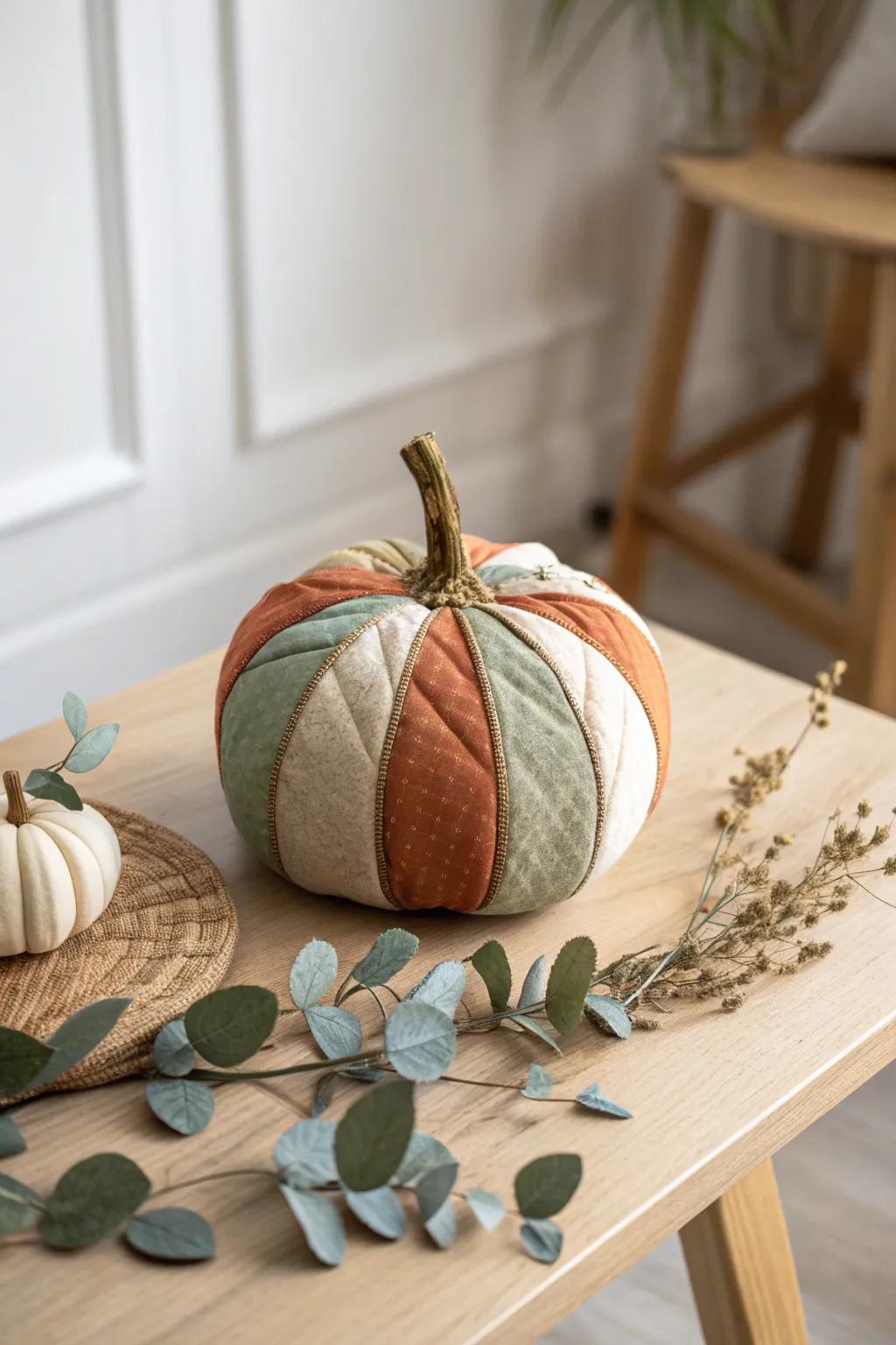 Embrace the cozy charm of autumn with a handmade fabric pumpkin, perfect for adding a touch of warmth and creativity to your space.