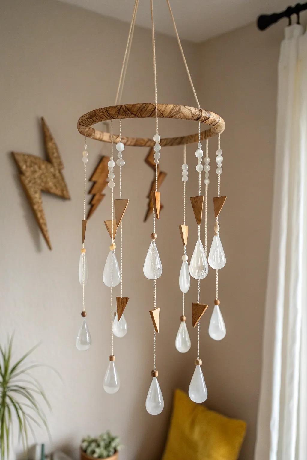 Embrace the beauty of nature indoors with this whimsical stormy weather mobile, a perfect blend of minimalist elegance and boho charm.