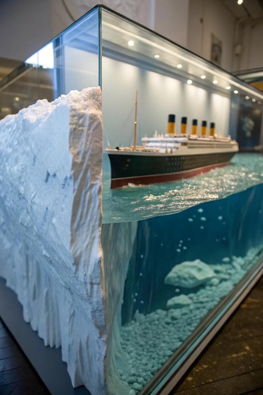 Discover the art of illusion with this Titanic diorama showcasing the iceberg tip effect.