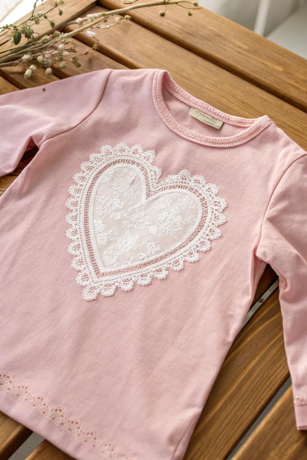 Charming and chic: A lace heart elevates this toddler Valentine shirt into a timeless piece.