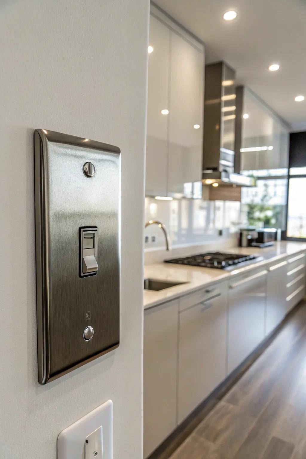 Stainless steel switches that match modern kitchen designs.