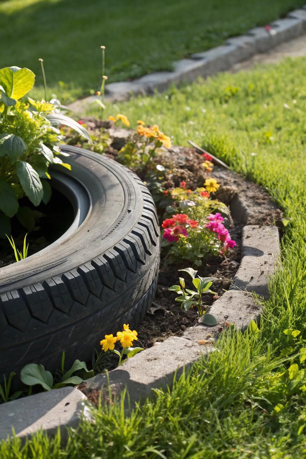 Transform your garden with durable, eco-friendly tire borders.