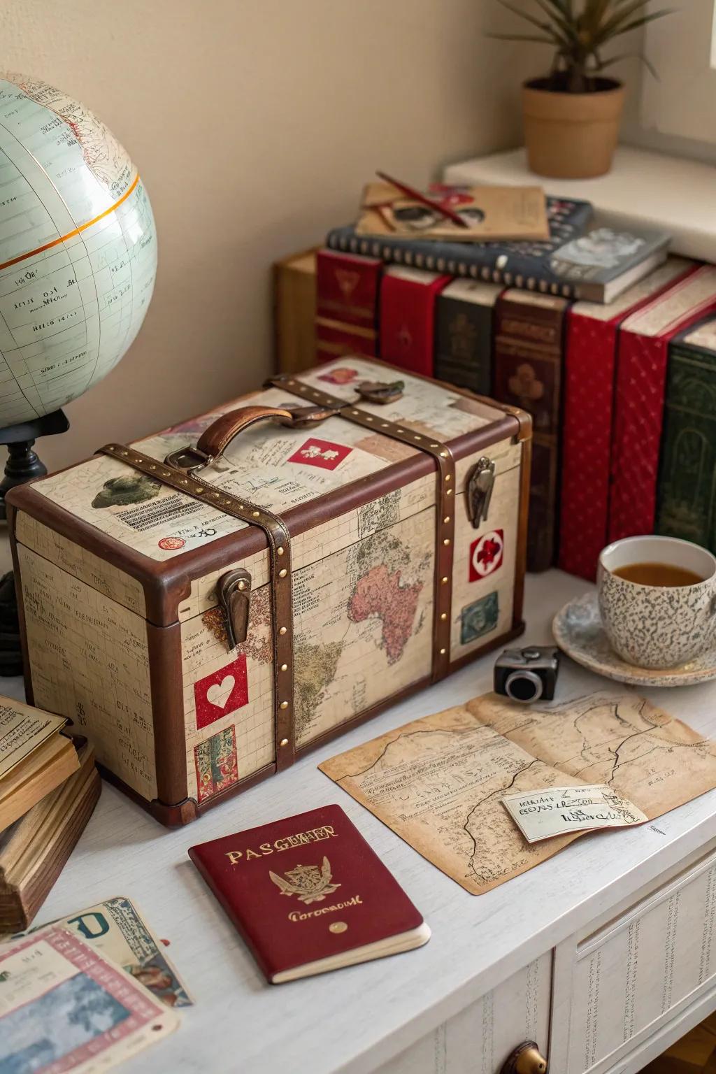 Inspire wanderlust with a vintage travel box perfect for adventurers.