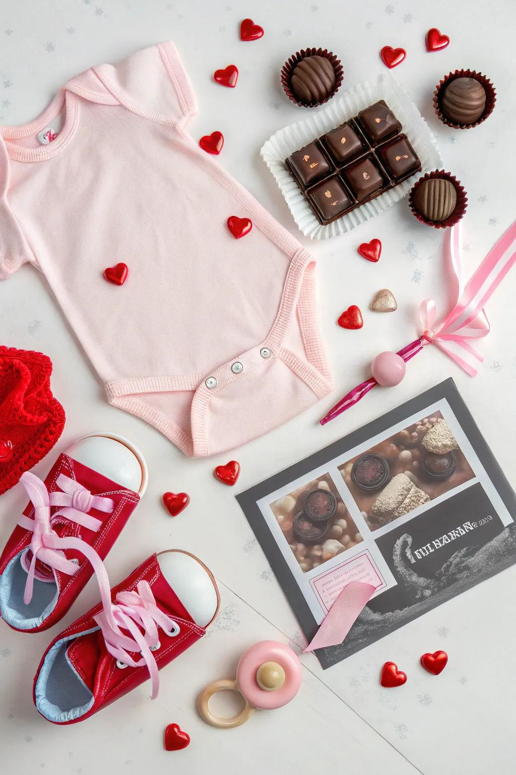 A creative flat-lay announcing the sweetest addition.