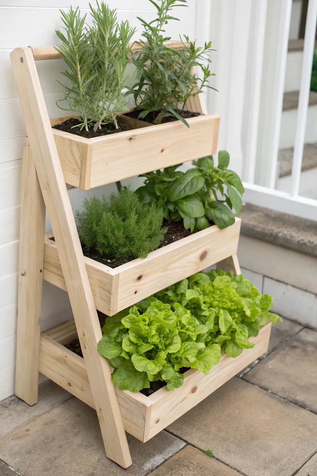 Elevate your greens with a stepped planter box, where simplicity meets nature.
