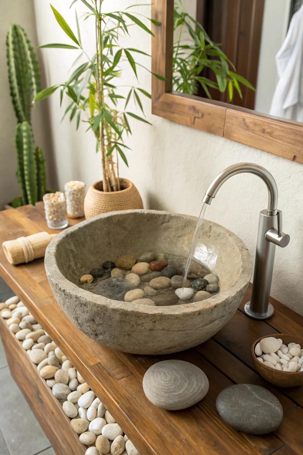 Transform your space with this handcrafted stone zen basin—where tranquility meets artistry.