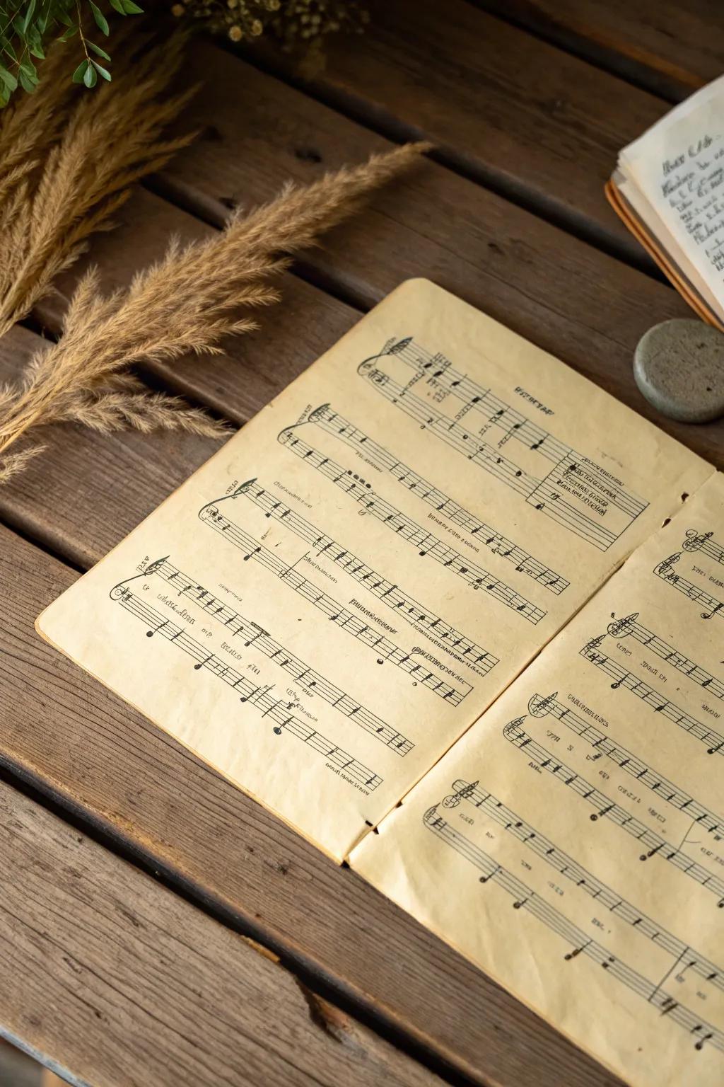 Capture the harmony of nostalgia with vintage sheet music in your creative projects.