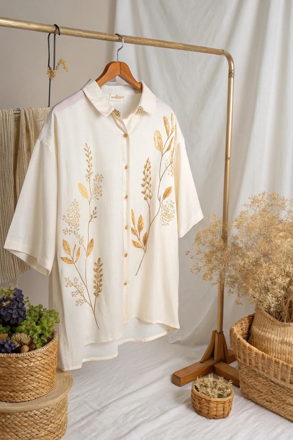 Embrace the golden glow of autumn with this stunning harvest-inspired shirt. Perfect for those who cherish simplicity and elegance.