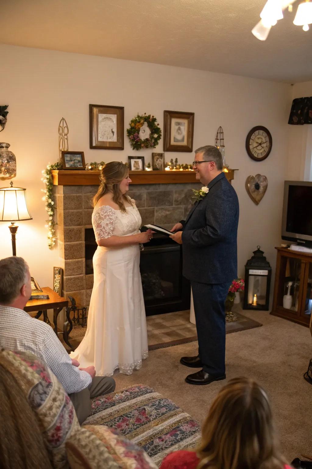 An intimate home ceremony for a personal vow renewal.