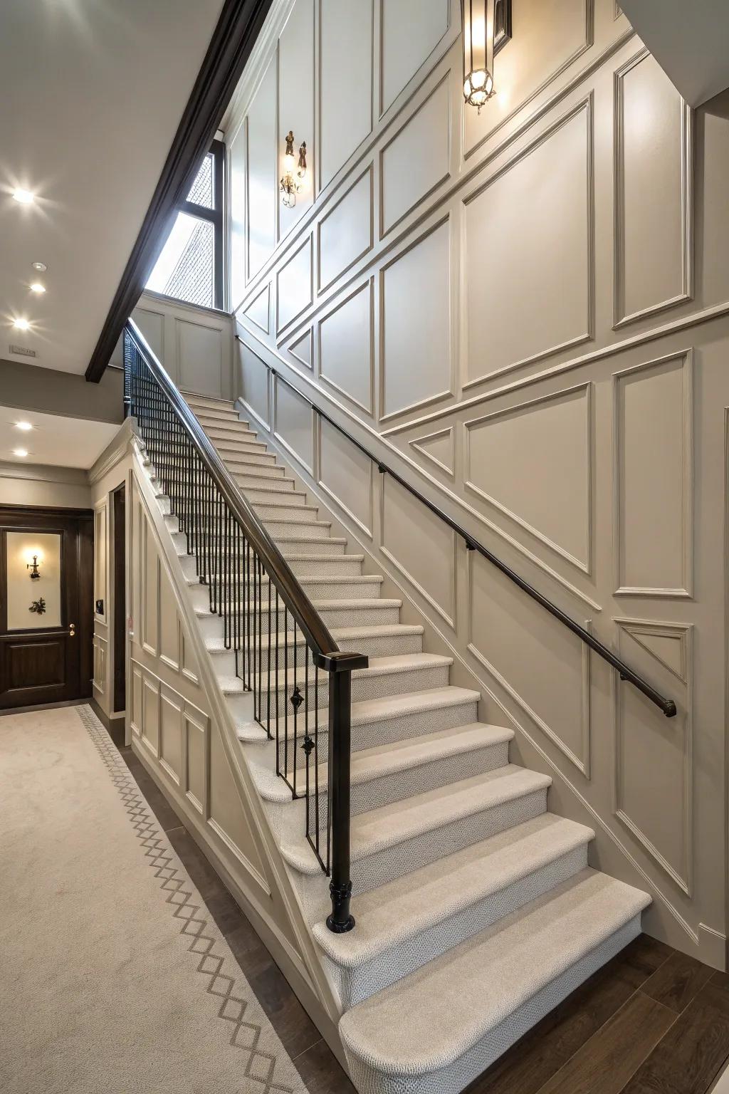 Horizontal panels for a chic and modern stairwell.