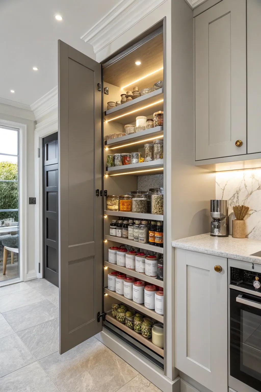 A practical pantry expansion in a wall bump out, enhancing kitchen storage.