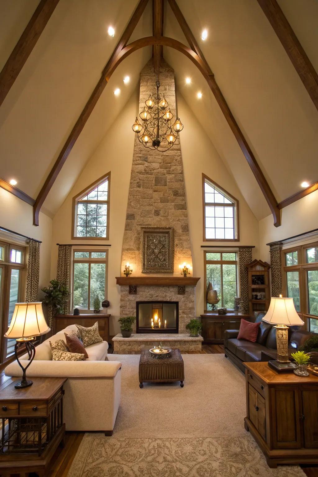 A fireplace adds warmth and becomes a striking focal point.