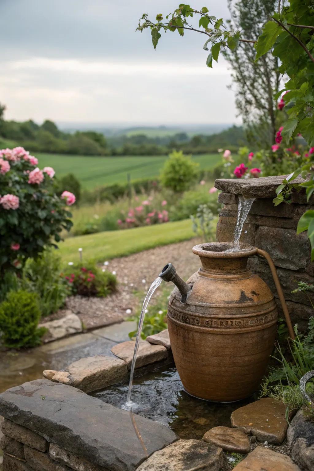 Miniature water features offer tranquility to outdoor spaces.