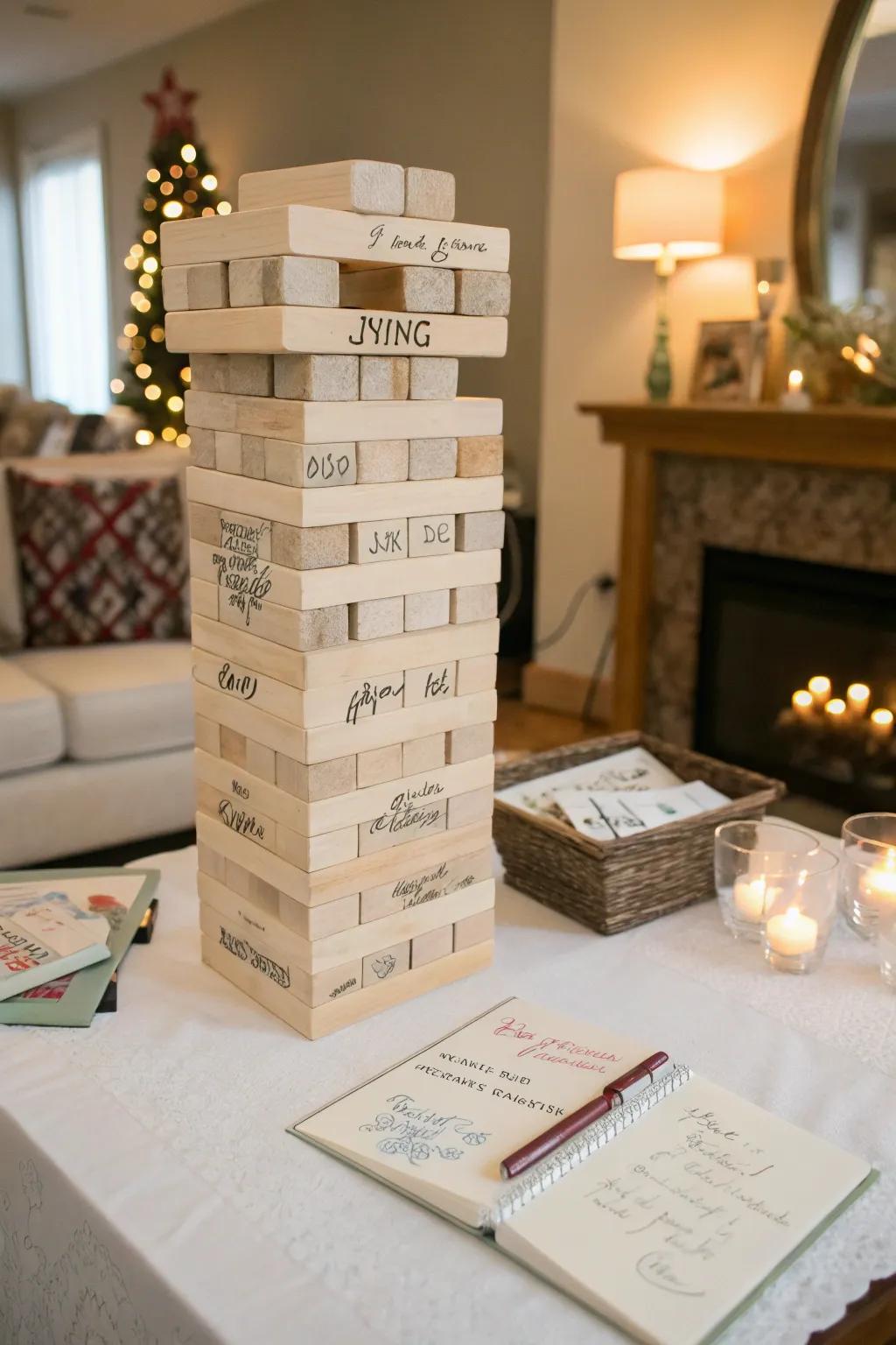 Jenga blocks make for a playful and interactive guest book.