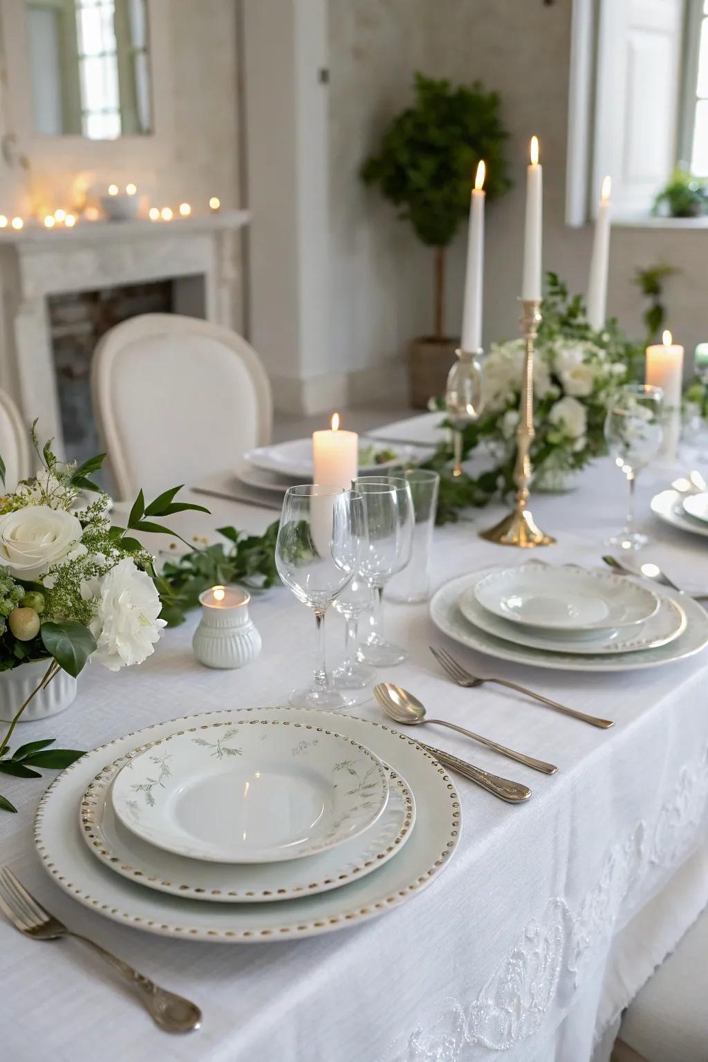 A timeless classic white wedding table setting perfect for any style.