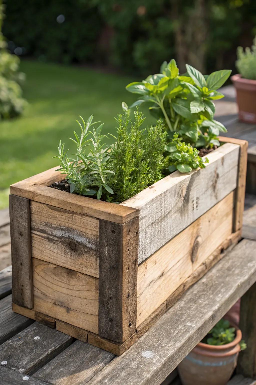Transform your leftover wood into a stunning garden planter and watch your herbs flourish!