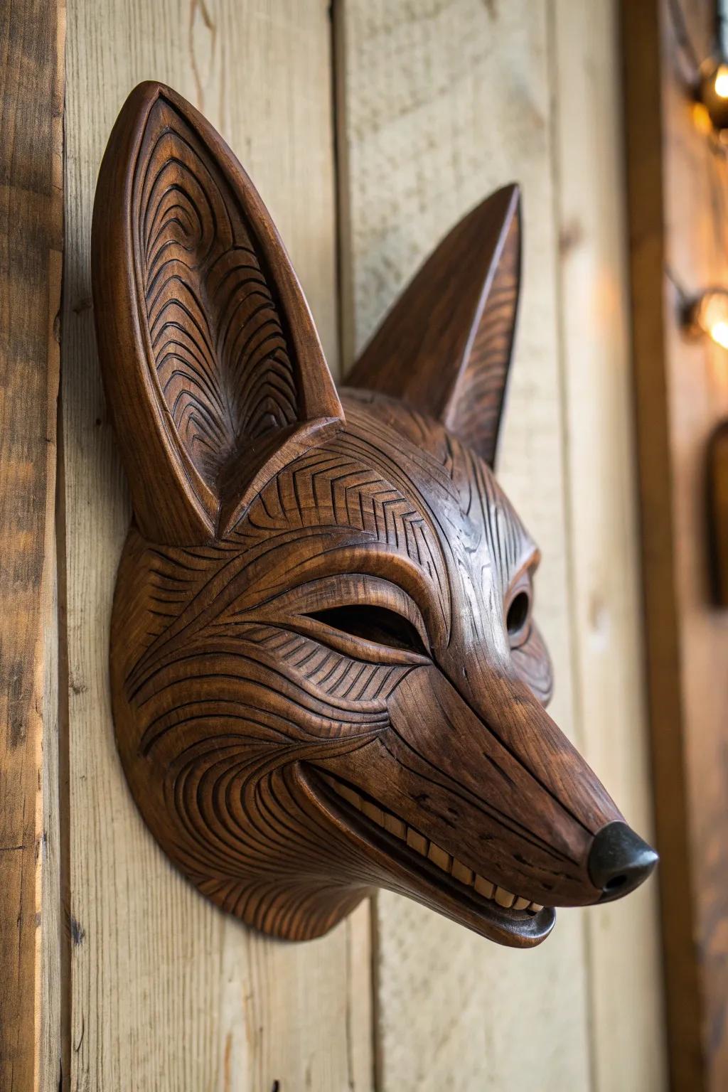 Master the art of storytelling with this exquisite handcrafted fox mask.