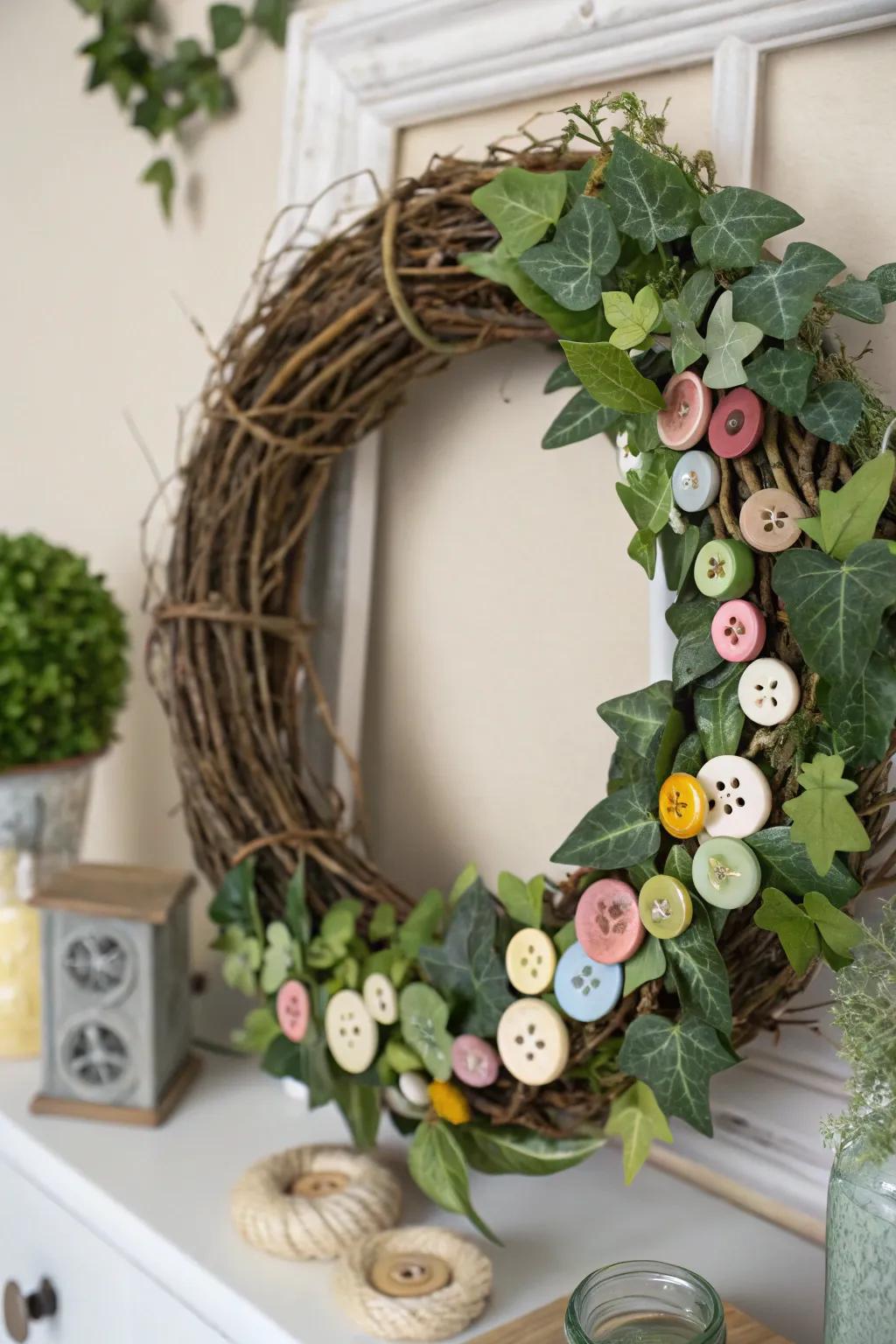 Buttons add a crafty, personalized touch to this grapevine wreath.