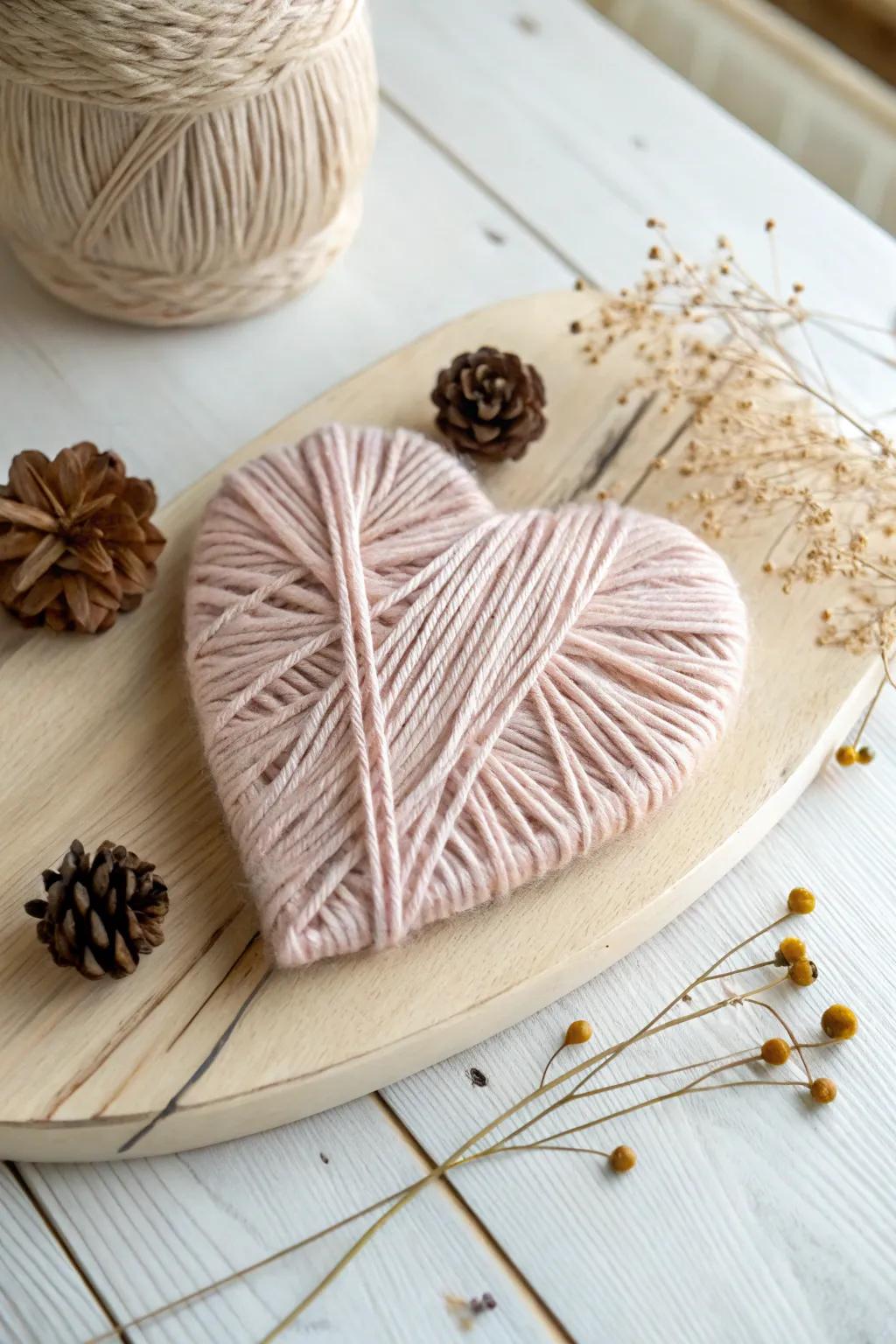 Crafting love: Embrace the soothing art of yarn-wrapped hearts for a touch of minimalist beauty.