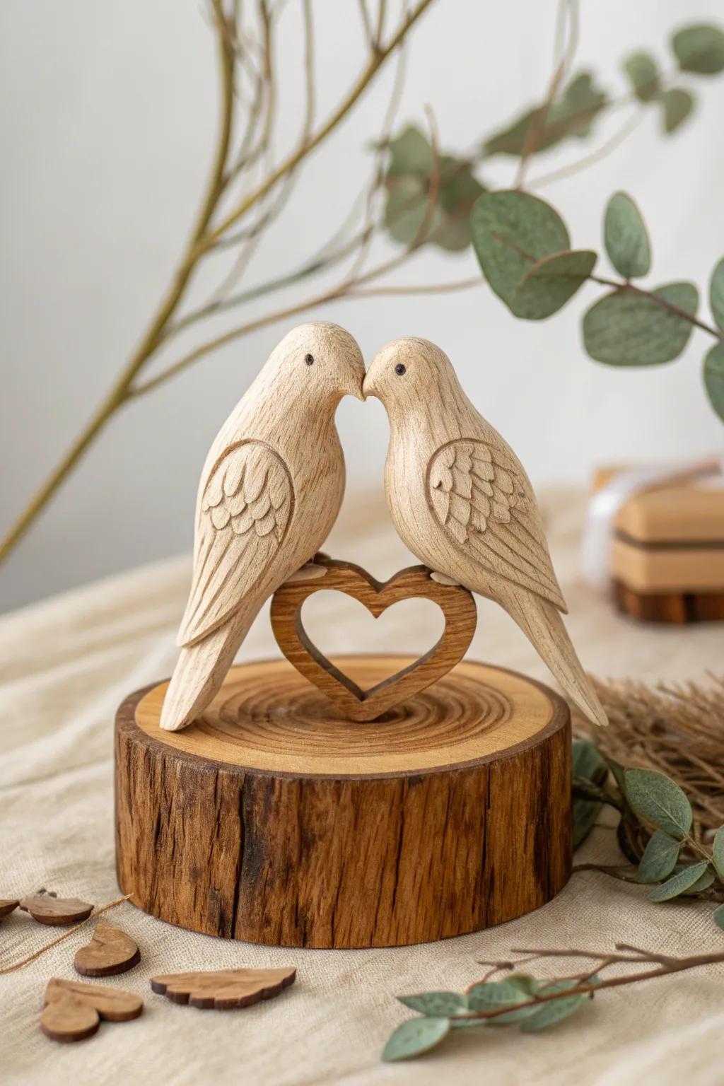 Celebrate love with this intricately carved wooden love birds ornament—where simplicity meets craftsmanship.