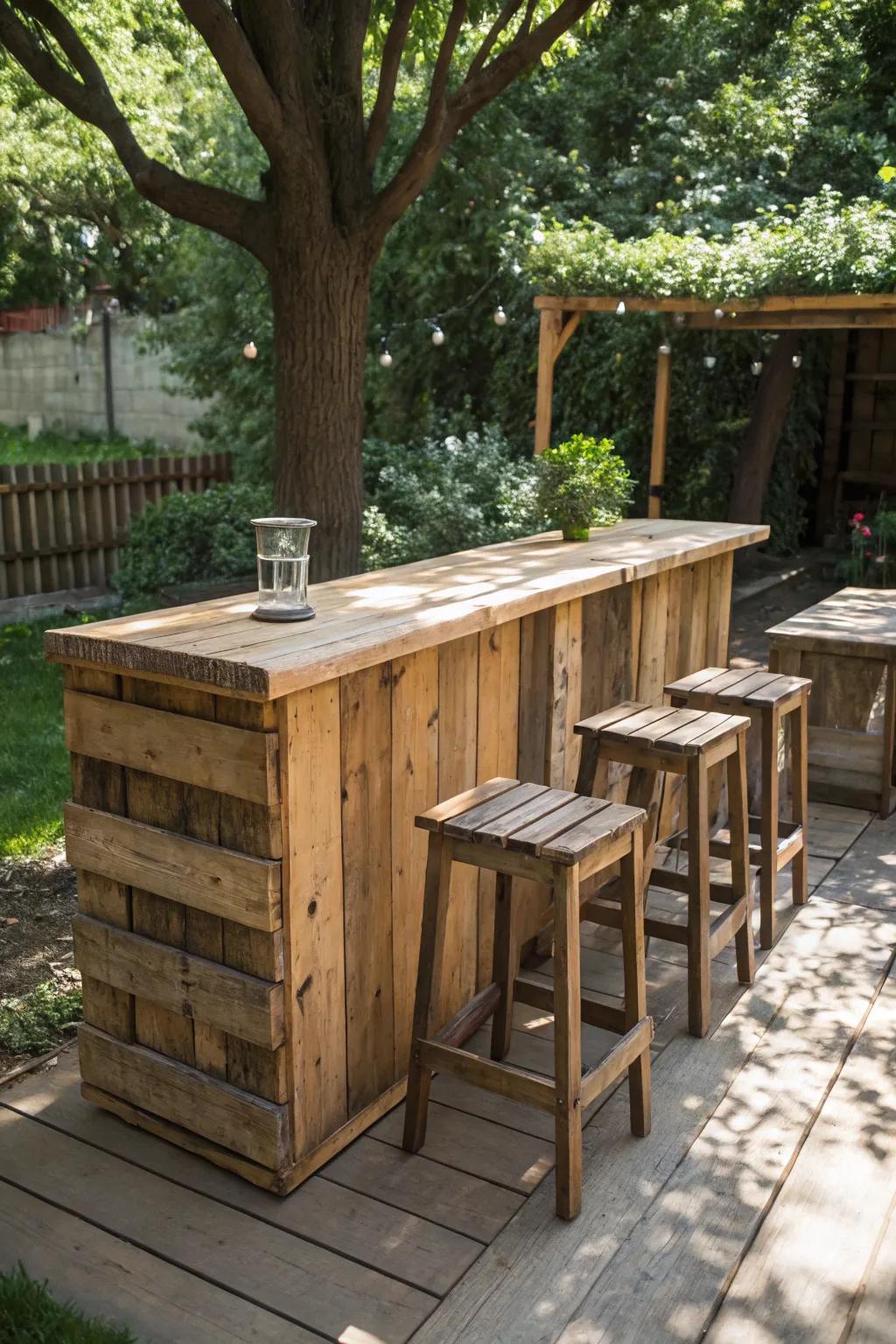 Elevate your backyard gatherings with this handcrafted pallet bar, where rustic charm meets functionality.