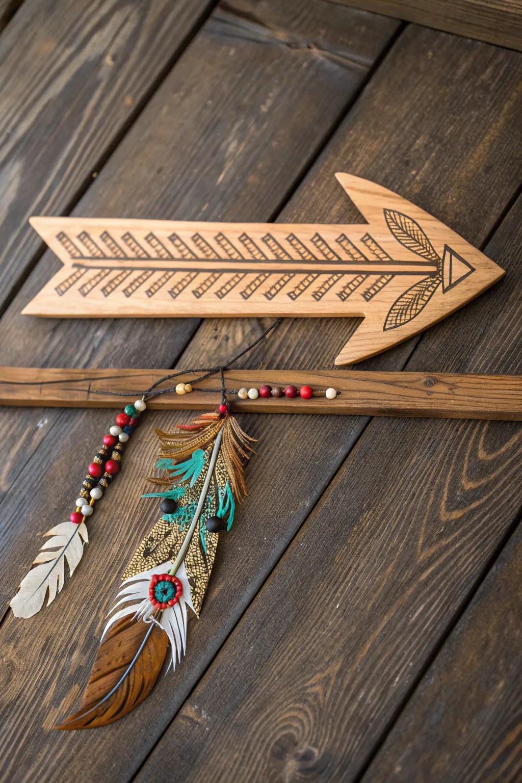 Elevate your space with this bohemian arrow, where craftsmanship meets playful elegance.