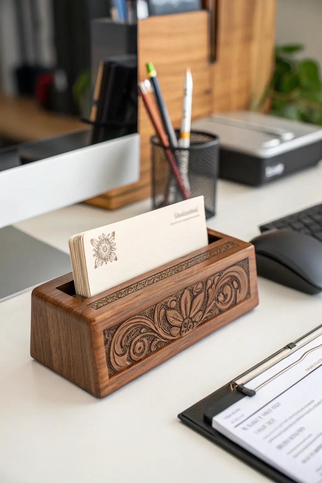 Engraved business card holders add a touch of elegance to your professional image.