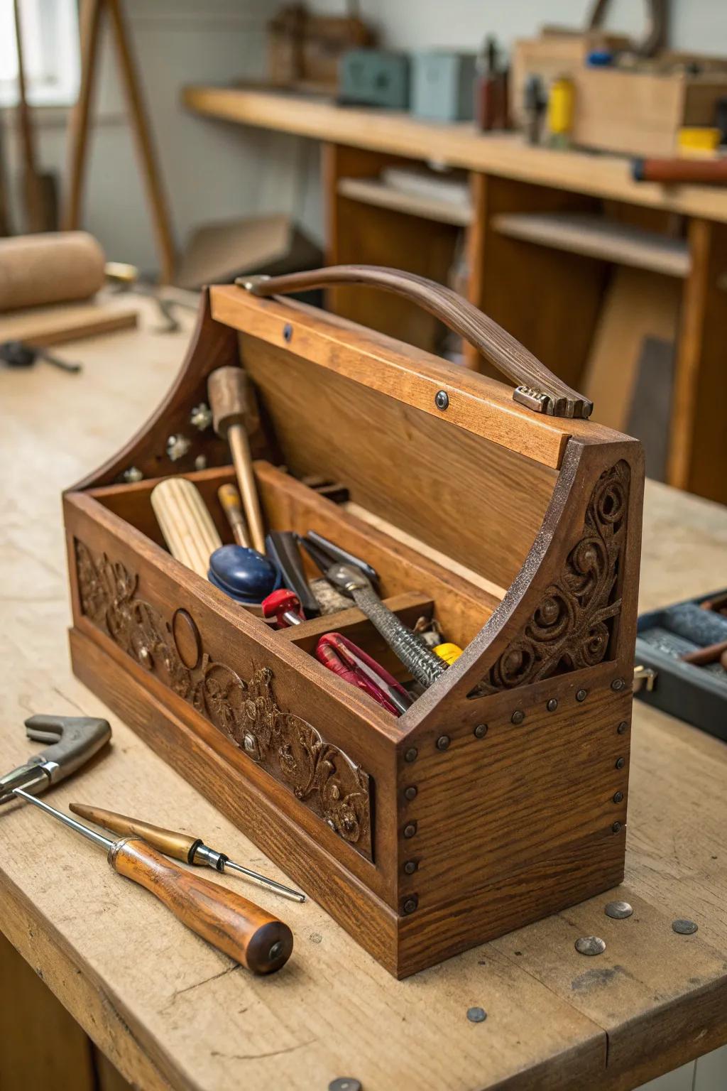 Store your tools in style with a custom wooden toolbox.