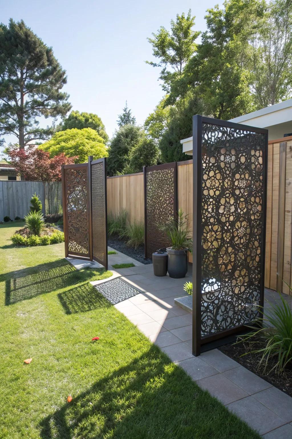 Artistic privacy screens add flair and functionality to your yard.